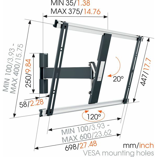 Nosač za TV zidni VOGELS THIN 525 (40"-65", nagib 20°, zakret 120°, sa zglobom)-1