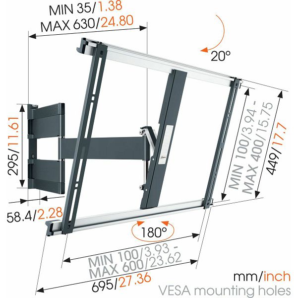 Nosač za TV zidni VOGELS THIN 545 (40"-65", do 25 kg, nagib 20°, zakret 180°, sa zglobom)-1