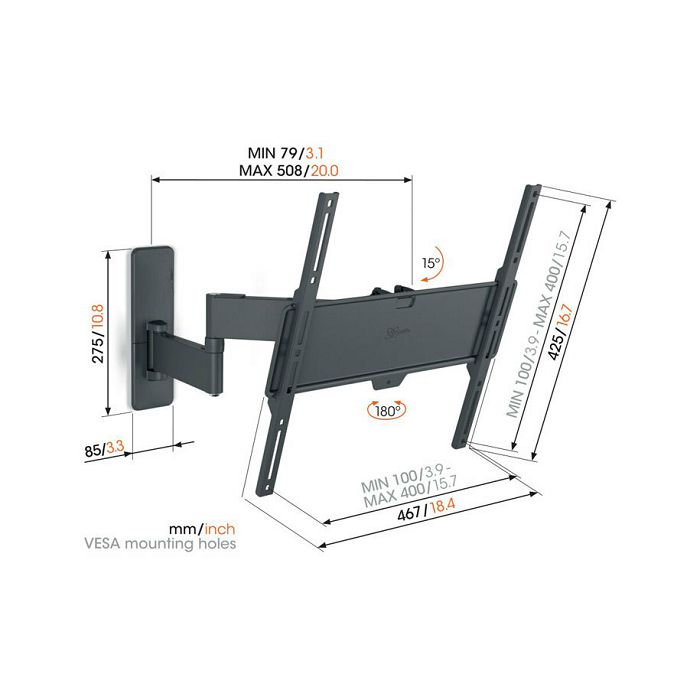 Nosač za TV zidni VOGELS QUICK TVM 1443 Full-Motion+ (32-65", do 25 kg, nagib 15°, zakret 180°)-2