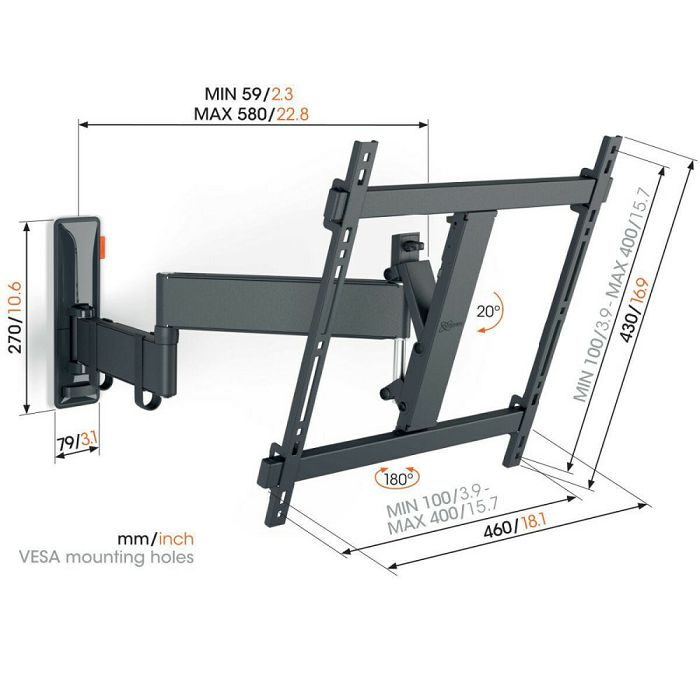 Nosač za TV zidni VOGELS COMFORT TVM 3443 (32" - 65", do 25 kg, nagib 20°, okret 180°, sa zglobom)-7
