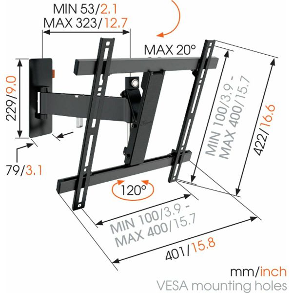 Nosač za TV zidni VOGELS W52070 (32"-55", do 20 kg, nagib 20°, zakret 120°, sa zglobom)-1