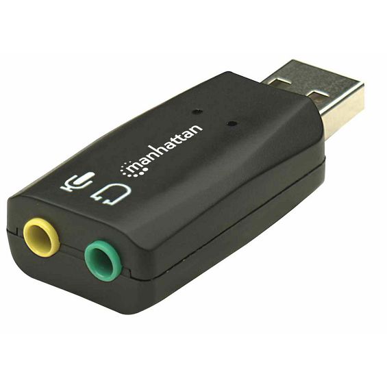 Zvučna kartica na USB-A MANHATTAN (USB-A na 3.5 mm mikrofon i audio izlaz, 480 Mbps (USB 2.0), podržava 3D i virtualni 5.1 surround zvuk, Hi-Speed USB, crna, tri godine jamstva, blister)