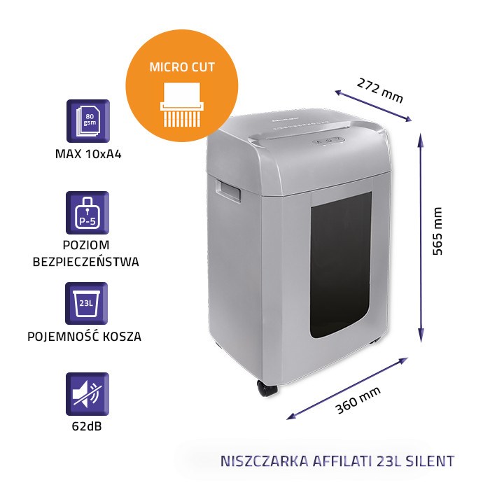 Uništavač papira QOLTEC 50329 AFFILATI (23L, tihi, Micro cut)-4