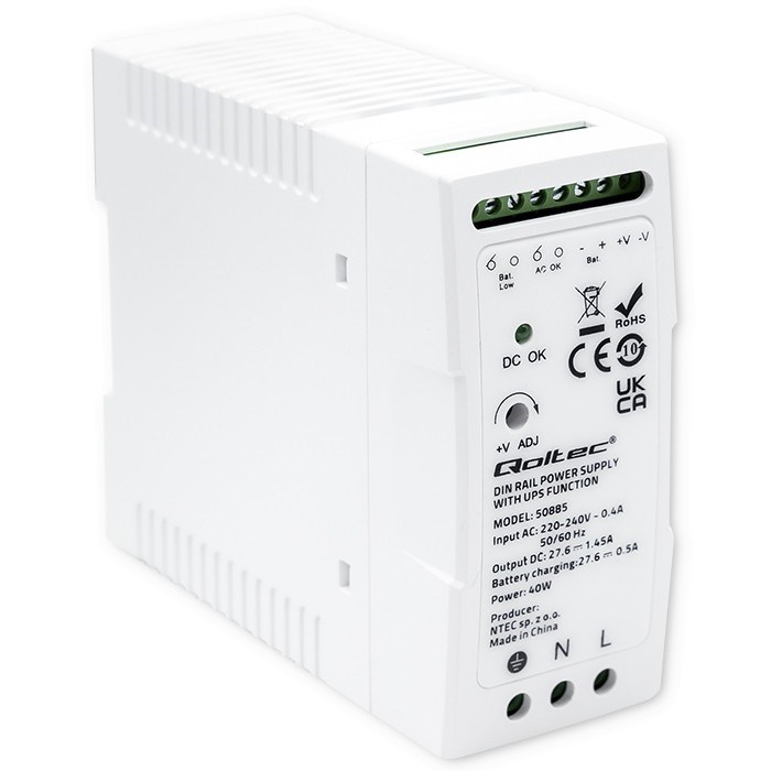Qoltec 50885 Stable DIN Rail Power Supply with UPS function | 40W-2