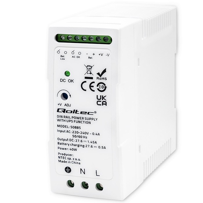 Qoltec 50885 Stable DIN Rail Power Supply with UPS function | 40W-3