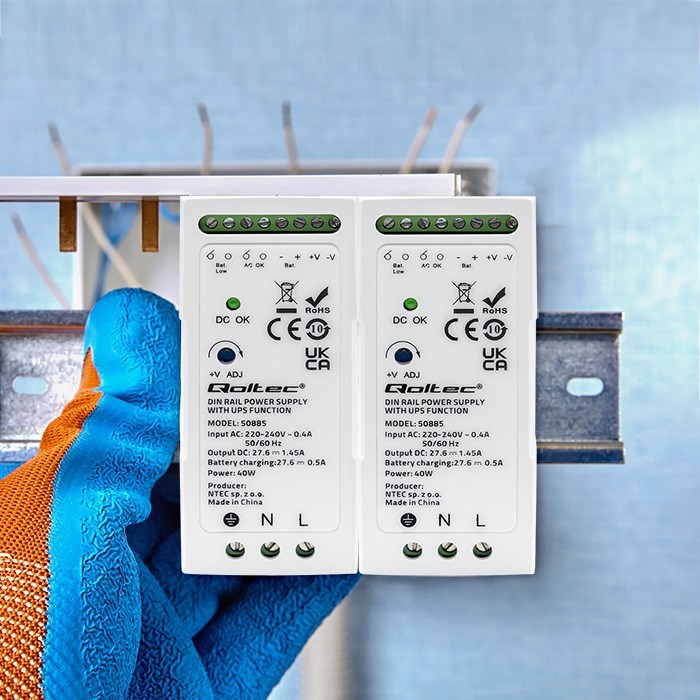 Qoltec 50885 Stable DIN Rail Power Supply with UPS function | 40W-5