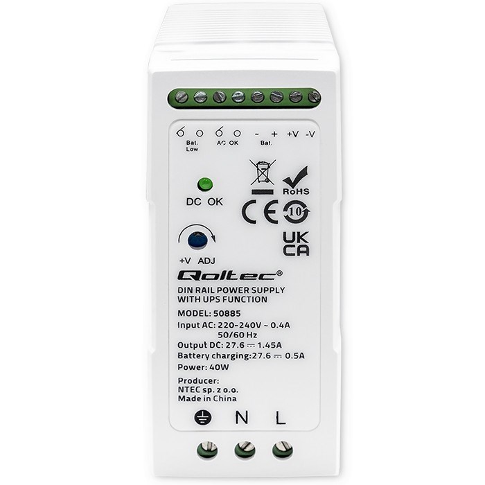Qoltec 50885 Stable DIN Rail Power Supply with UPS function | 40W-1