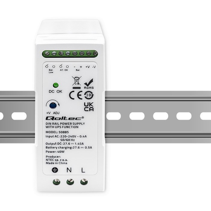 Qoltec 50885 Stable DIN Rail Power Supply with UPS function | 40W-6