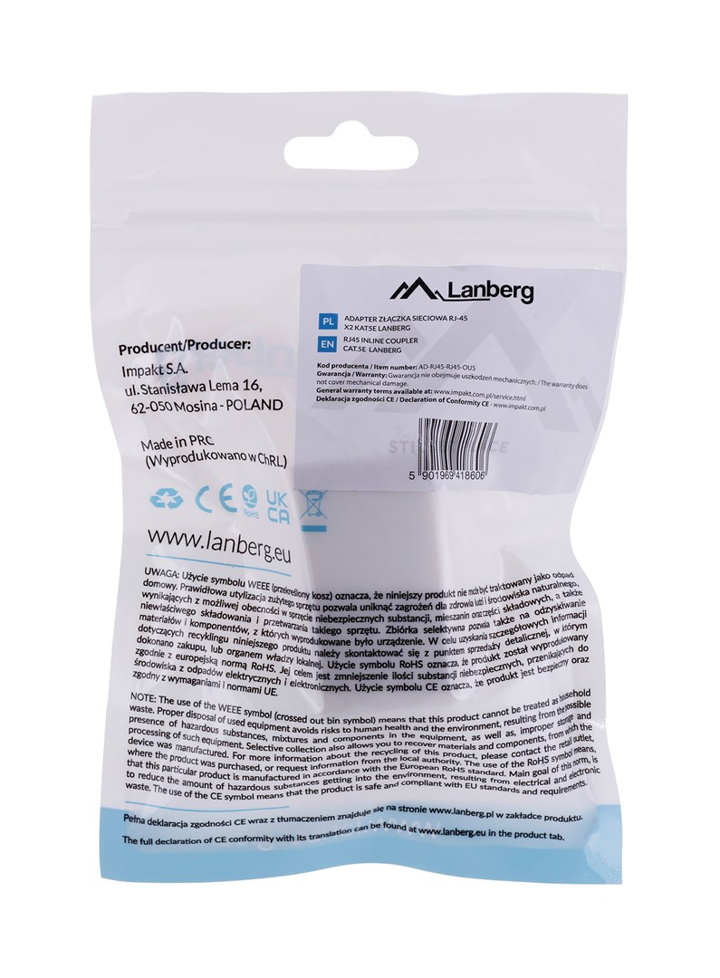 Spolni mjenjač kabela Lanberg AD-RJ45-RJ45-OU5 RJ-45 bijeli-3