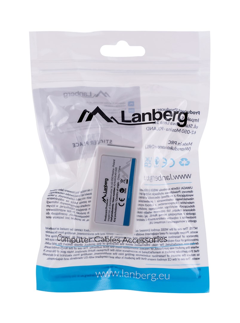 Spolni mjenjač kabela Lanberg AD-RJ45-RJ45-OU5 RJ-45 bijeli-2