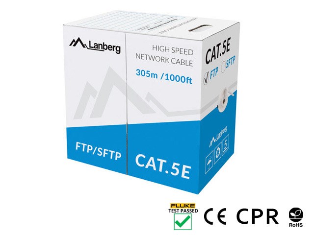 Kabel LANBERG FTP CAT.5E (305 m, bakrena žica) sivi-1