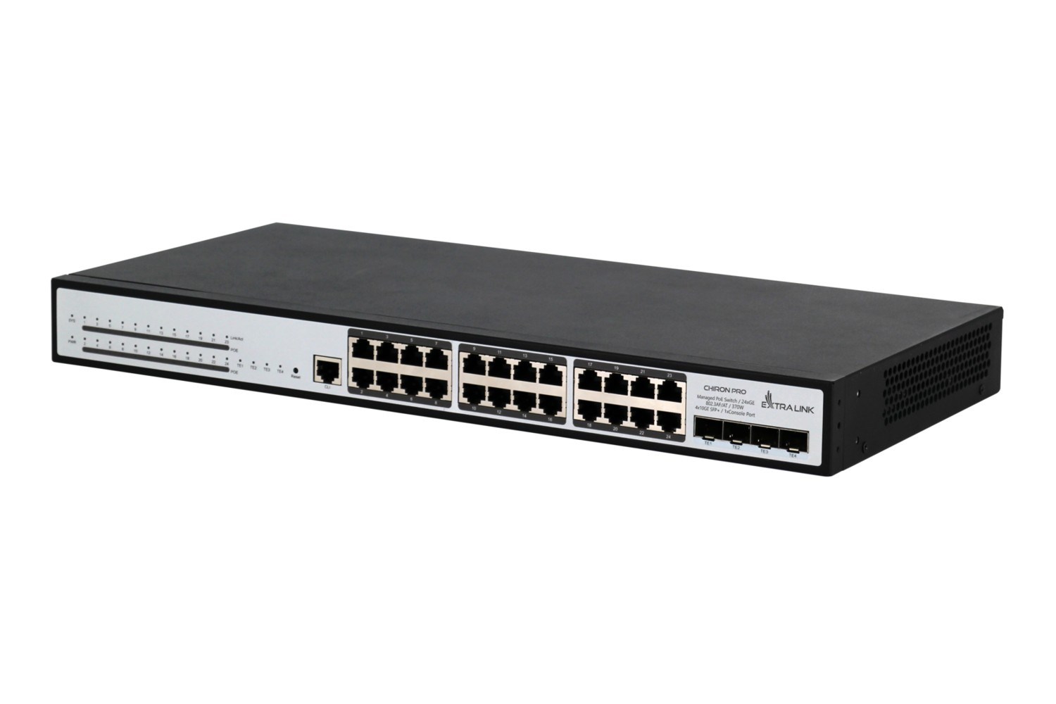 Switch PoE EXTRALINK Chiron Pro (upravljivi, 24x RJ45 1000Mb/s PoE, 4x SFP+, L3, 370W)-2