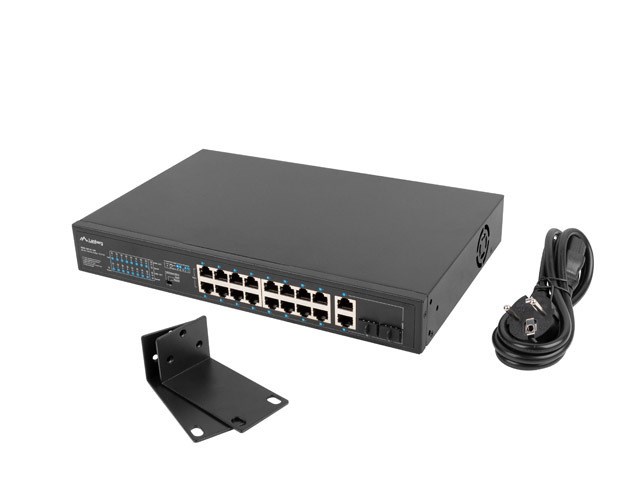 Preklopnik za ormar 19" LANBERG POE+ 16x 100MB /2X COMBO GIGABIT ETHERNET 150W-1