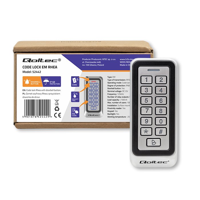 Brava s kodom QOLTEC Rhea 52442 (s RFID čitačem, zvono, IP68, EM)-3