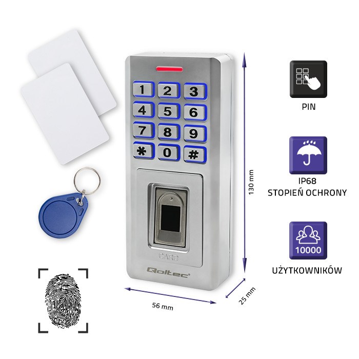 Brava s kodom QOLTEC Oberon 52447 (s čitačem otiska prsta, RFID, zvono, IP68, EM)-1