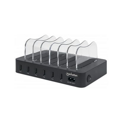 Stanica za punjenje MANHATTAN 6-portna (6x USB-A, 2.4A, Smart IC, crna)-0