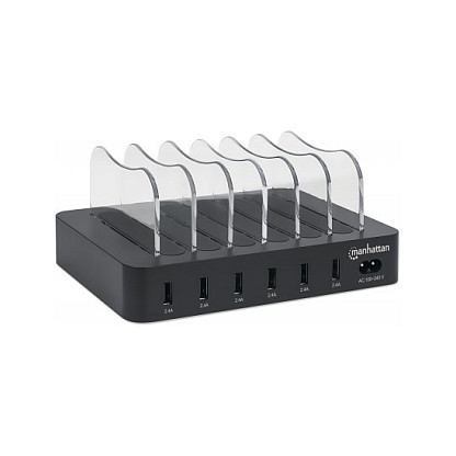 Stanica za punjenje MANHATTAN 6-portna (6x USB-A, 2.4A, Smart IC, crna)-1