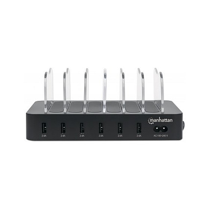 Stanica za punjenje MANHATTAN 6-portna (6x USB-A, 2.4A, Smart IC, crna)-2