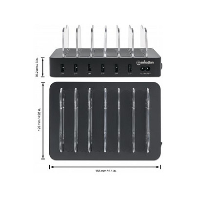 Stanica za punjenje MANHATTAN 6-portna (6x USB-A, 2.4A, Smart IC, crna)-5