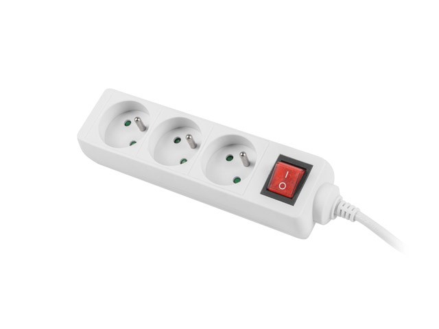 Produžni kabel LANBERG (3 m, bijeli, 3x 230V PL, s prekidačem)-1