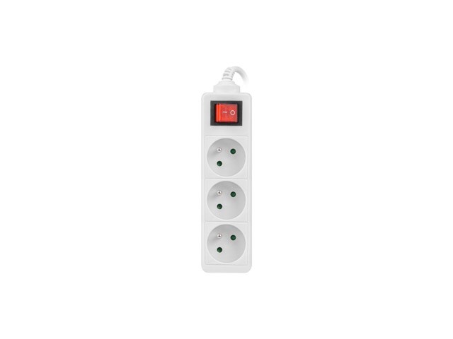 Produžni kabel LANBERG (3 m, bijeli, 3x 230V PL, s prekidačem)