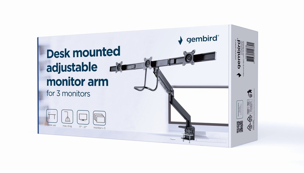 Podesiva ruka za monitor GEMBIRD MA-DA3-03 (tri monitora, 17”-27”, do 6 kg)-29