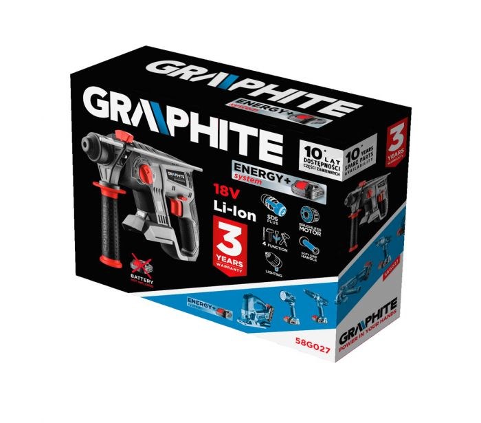 Akumulatorski rotacijski čekić GRAPHITE 58G027 Energy+ (18V, SDS Plus, bez baterije)-1
