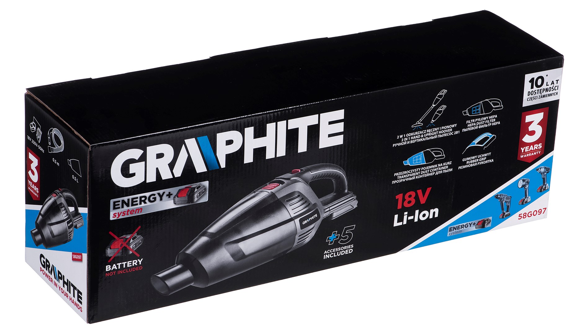 Ručni usisavač GRAPHITE (18 V, uspravni, bez baterije)-2