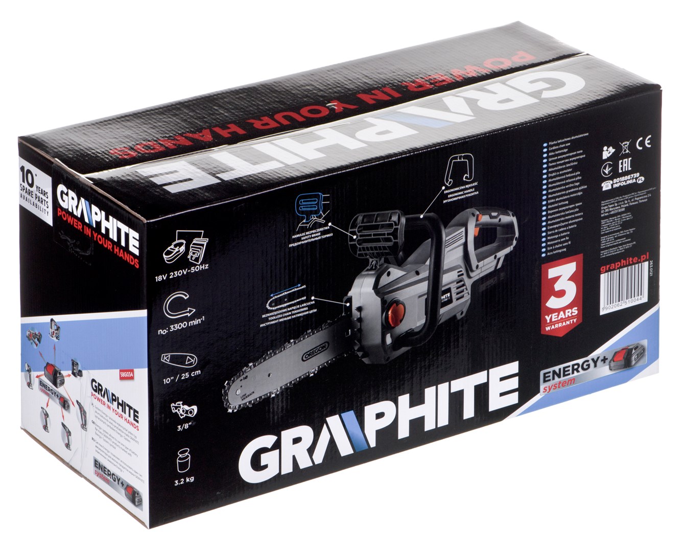 Lančana pila na baterije GRAPHITE ENERGY+ 18 V (250 mm)-2
