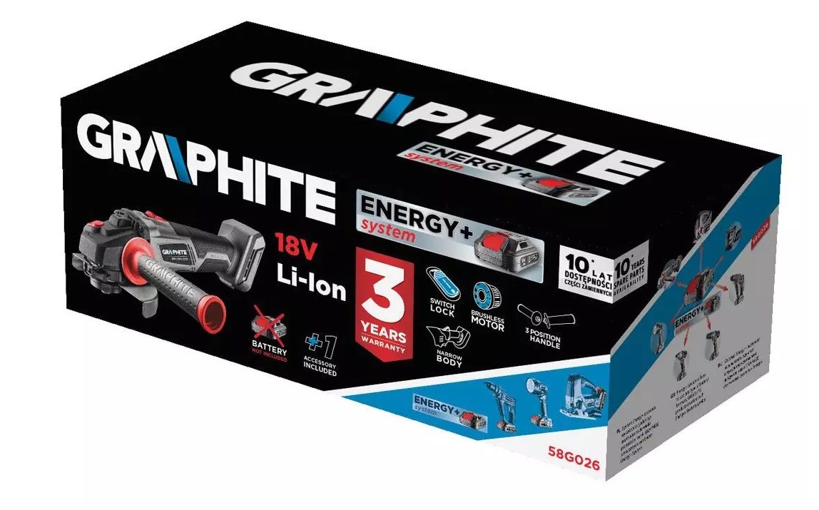 Kutna brusilica na baterije GRAPHITE Energy+ 18V (bez baterije, bez četkica, disk 125 mm)-3