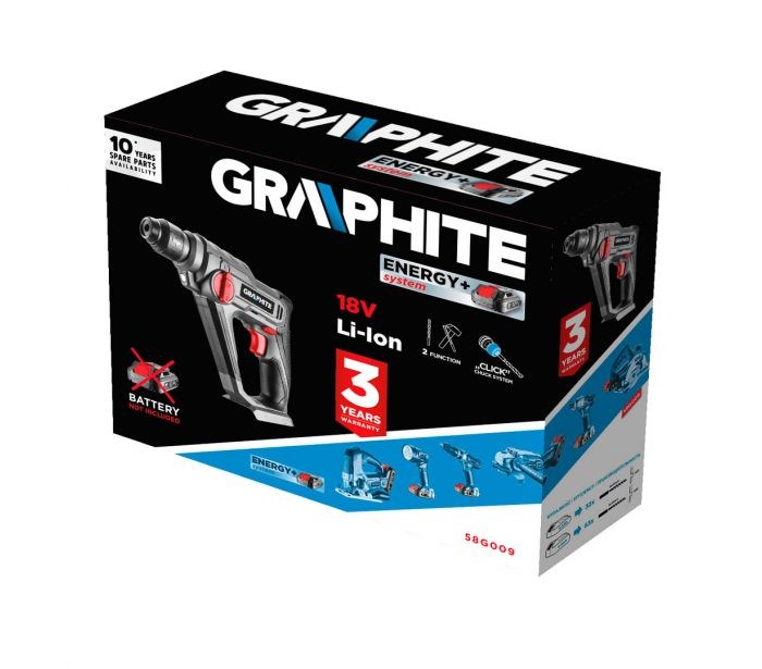Akumulatorski rotacijski čekić GRAPHITE 58G009 SDS Plus Energy+ 18V (bez baterije i punjača)-1