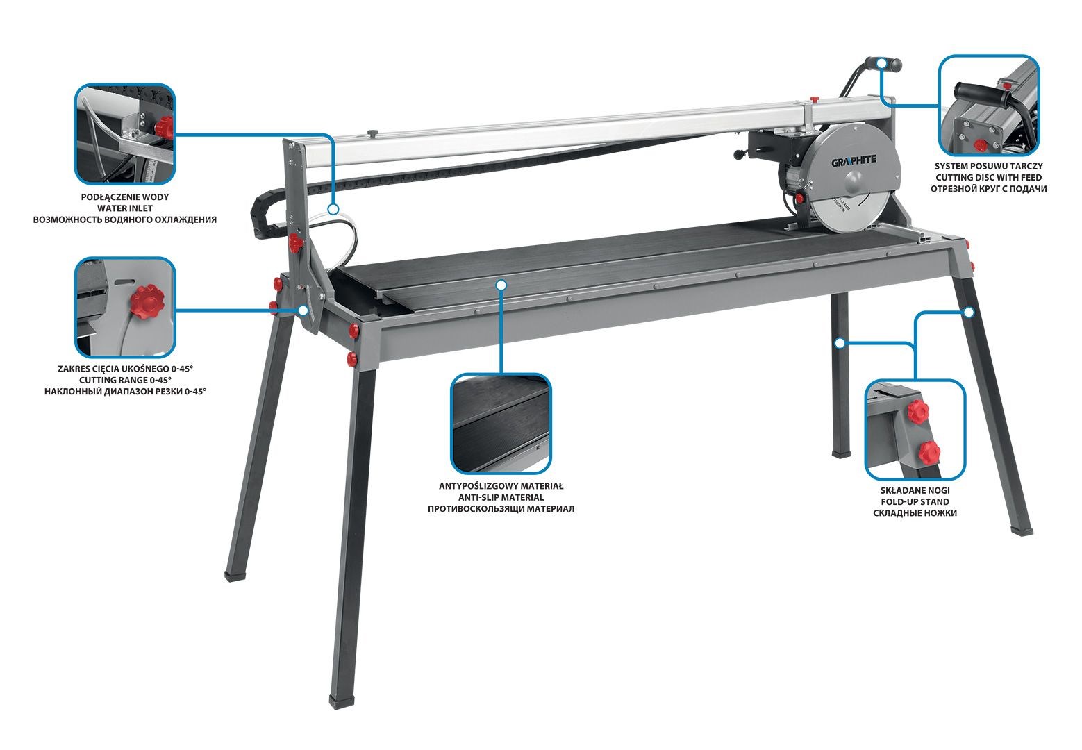 Rezačica za pločice GRAPHITE 1500W (disk 250x25, veličina stola 1230x460, domet rezanja 1200mm)-0