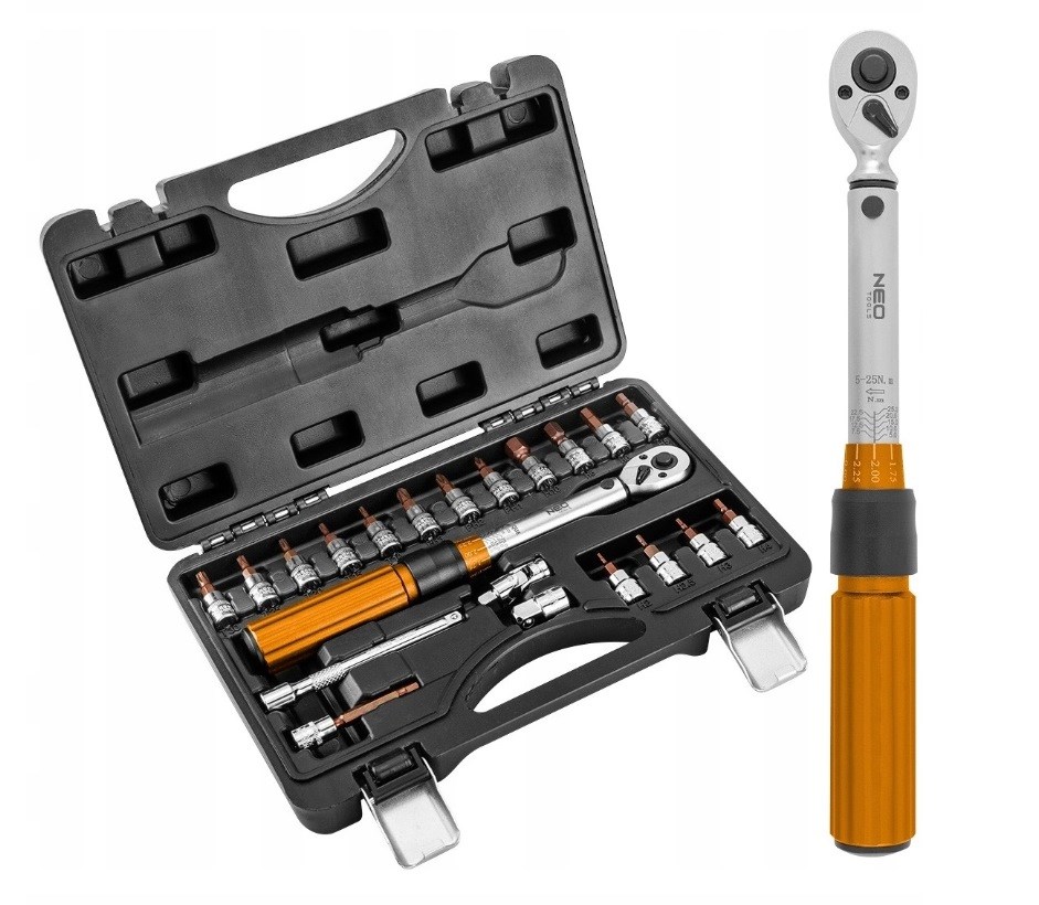 Moment ključ set NEO TOOLS 08-820 (1/4", 5-25 Nm, 21 kom)-0