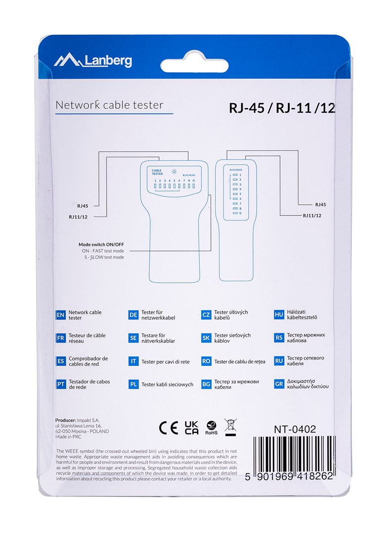 Testera za mrežni kabel Lanberg NT-0402 PoE testera plavi bijeli-3