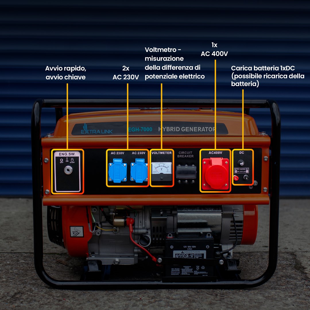 Generator EXTRALINK EGH-7000 hybrid (7000 W, 4-taktni, benzinski, ručno/elektronsko paljenje, inverter tehnologija)-18