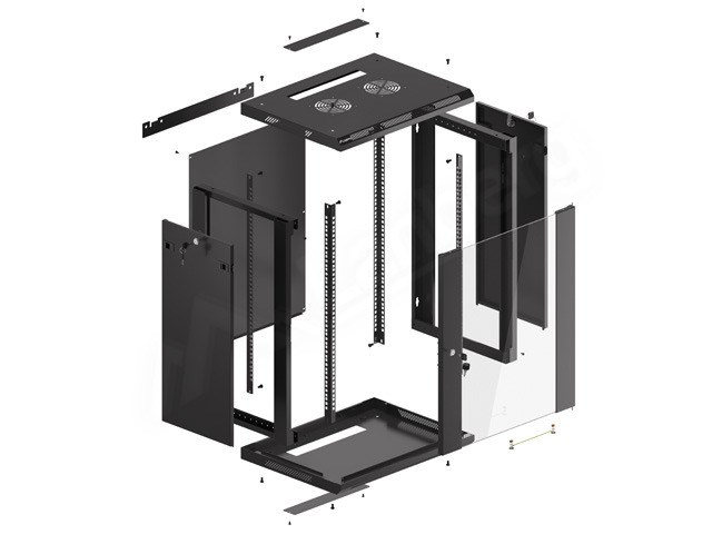 Zidni ormar LANBERG (19", 15U, 600 x 450, staklena vrata) crni-7