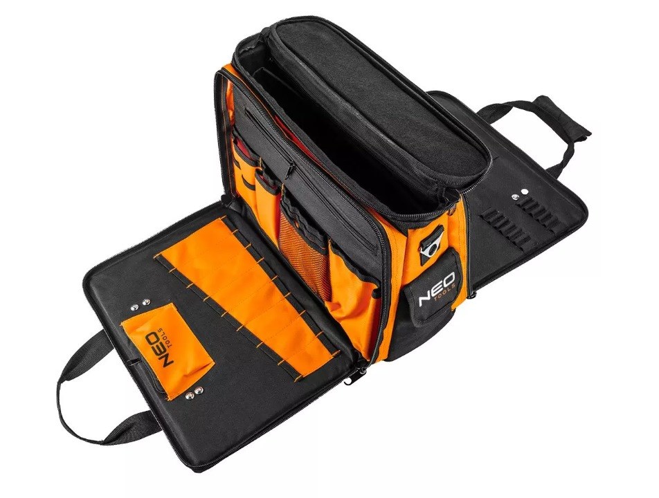 Torba za alat NEO TOOLS Assembler's (narančasta/siva, 3 pretinca, 17 unutarnjih džepova, poliester, 435x330x200 mm)-1