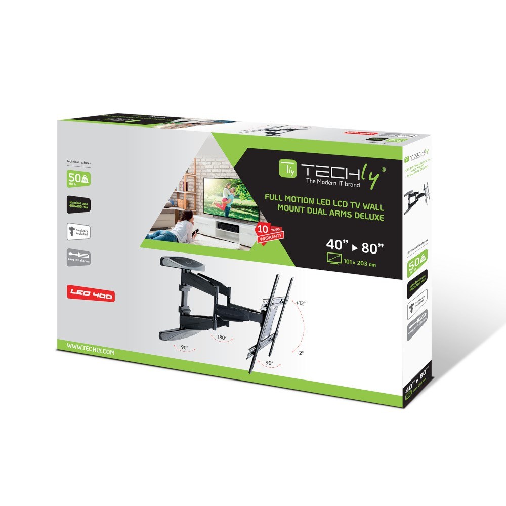 Nosač za TV zidni TECHLY ICA-PLB 172L (40"- 80", do 50 kg, nagib -2 - 12°, zakret 90°, ultra slim, sa zglobom)-1