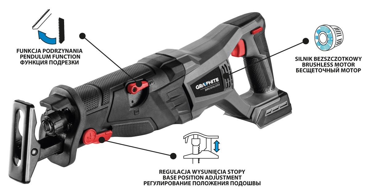 Bežična recipročna pila GRAPHITE Energy+ (18V, bez baterije)-1