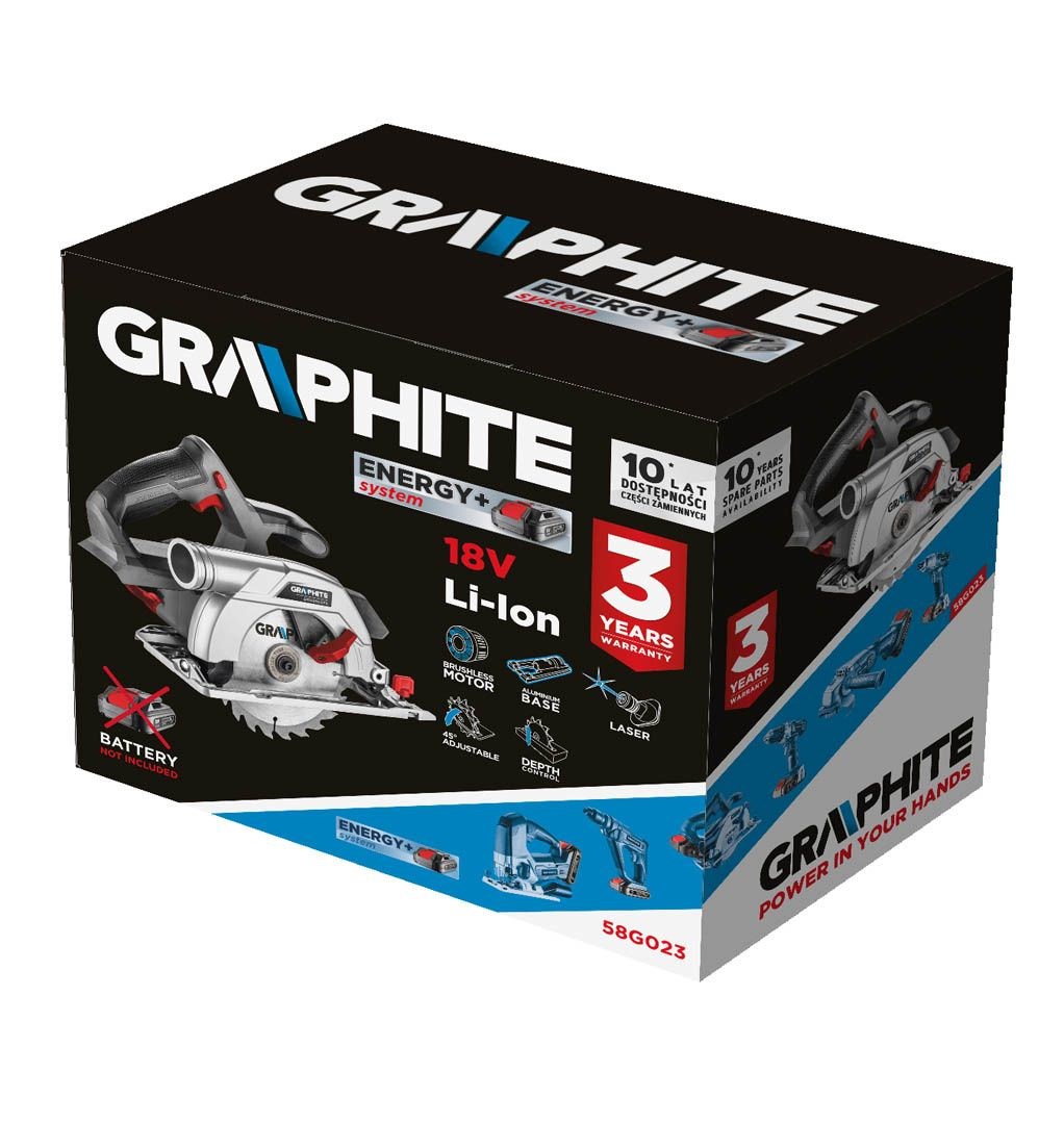 Kružna pila GRAPHITE Energy+ (18V, bežična, Li-Ion, list 165 x 20 mm, bez baterije)-11