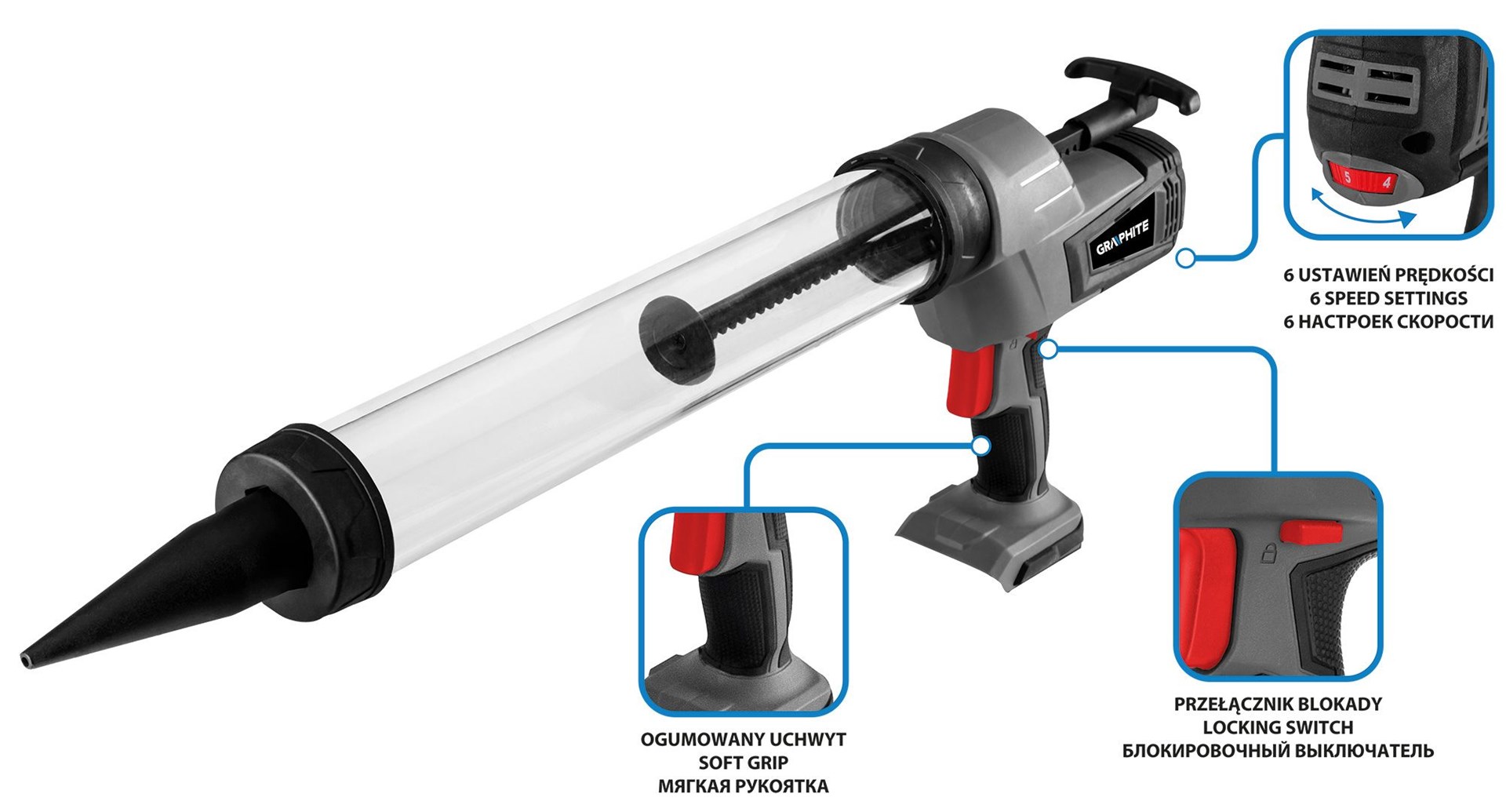 Aku pištolj za brtvljenje GRAPHITE Energy+ 58G042 (18V, 4500 N, bez baterije)-6