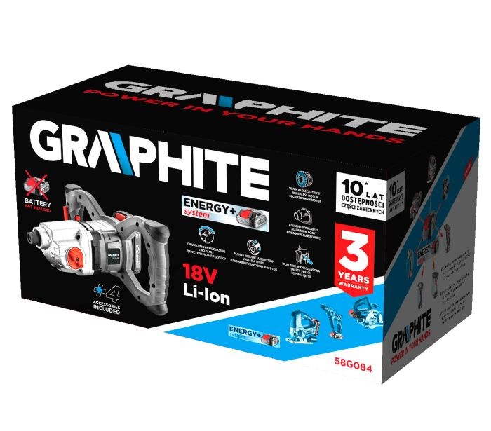 Akumulatorska mješalica GRAPHITE Energy+ (18V Brushless, brzina: I: 250-400 min-1, II: 350-650 min-1)-6