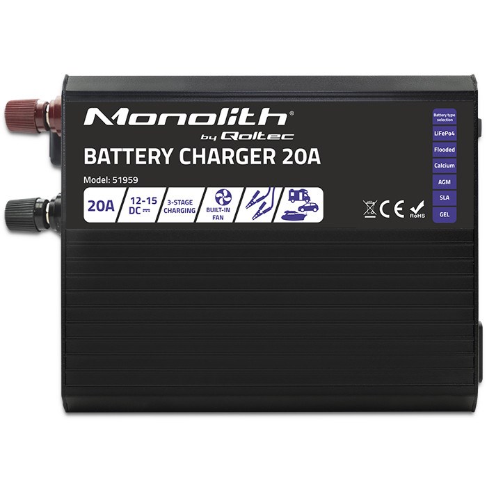 Punjač akumulatora QOLTEC Monolith 20 A 12 V za LiFePO4, AGM, GEL i SLA akumulatore-12