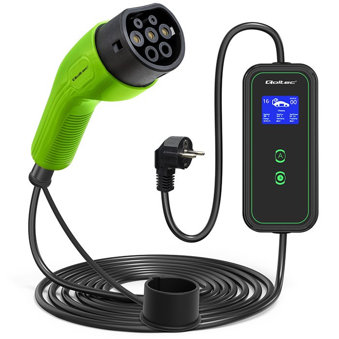 Prijenosni punjač za električna vozila QOLTEC Mobile EV Charger 2-in-1 Type2 (3.5kW, 16A, LCD, 5m)-12