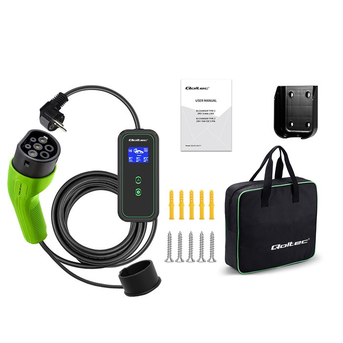 Prijenosni punjač za električna vozila QOLTEC Mobile EV Charger 2-in-1 Type2 (3.5kW, 16A, LCD, 5m)-6