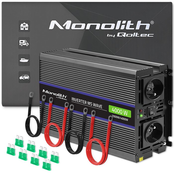 Pretvarač napona QOLTEC Monolith 4000 MS Wave (12V na 230V, 2000W/4000W, USB)