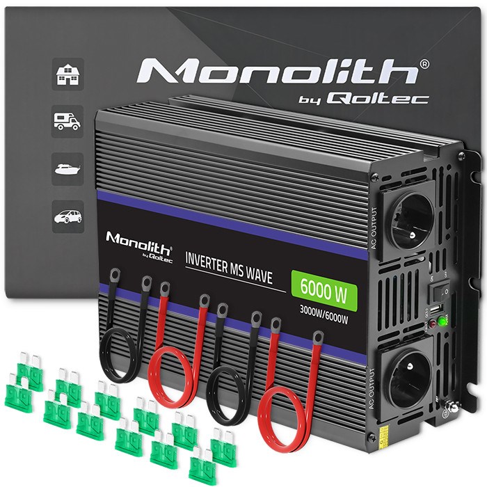 Pretvarač napona QOLTEC Monolith 6000 MS Wave (12V na 230V, 3000/6000W, USB)