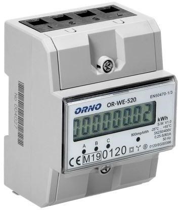 Trofazni električni brojilo ORNO model 3-phase electricity meter, 80A, MID, 3 modules, DIN TH-35mm (80A, MID, 3 modula, DIN TH-35mm)-0
