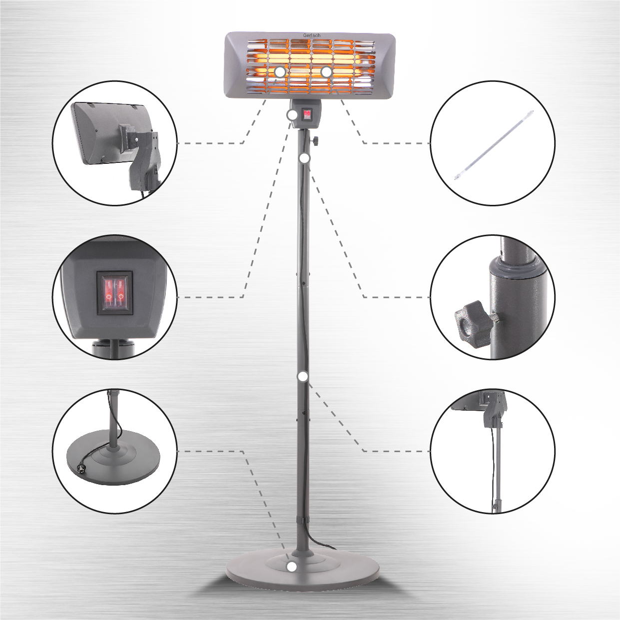 Grijalica CAMRY CR 7737 (2000 W, za natkrivene vanjske prostore, kvarcni, do 14 m2, IP24, visina 157–202 cm)-7