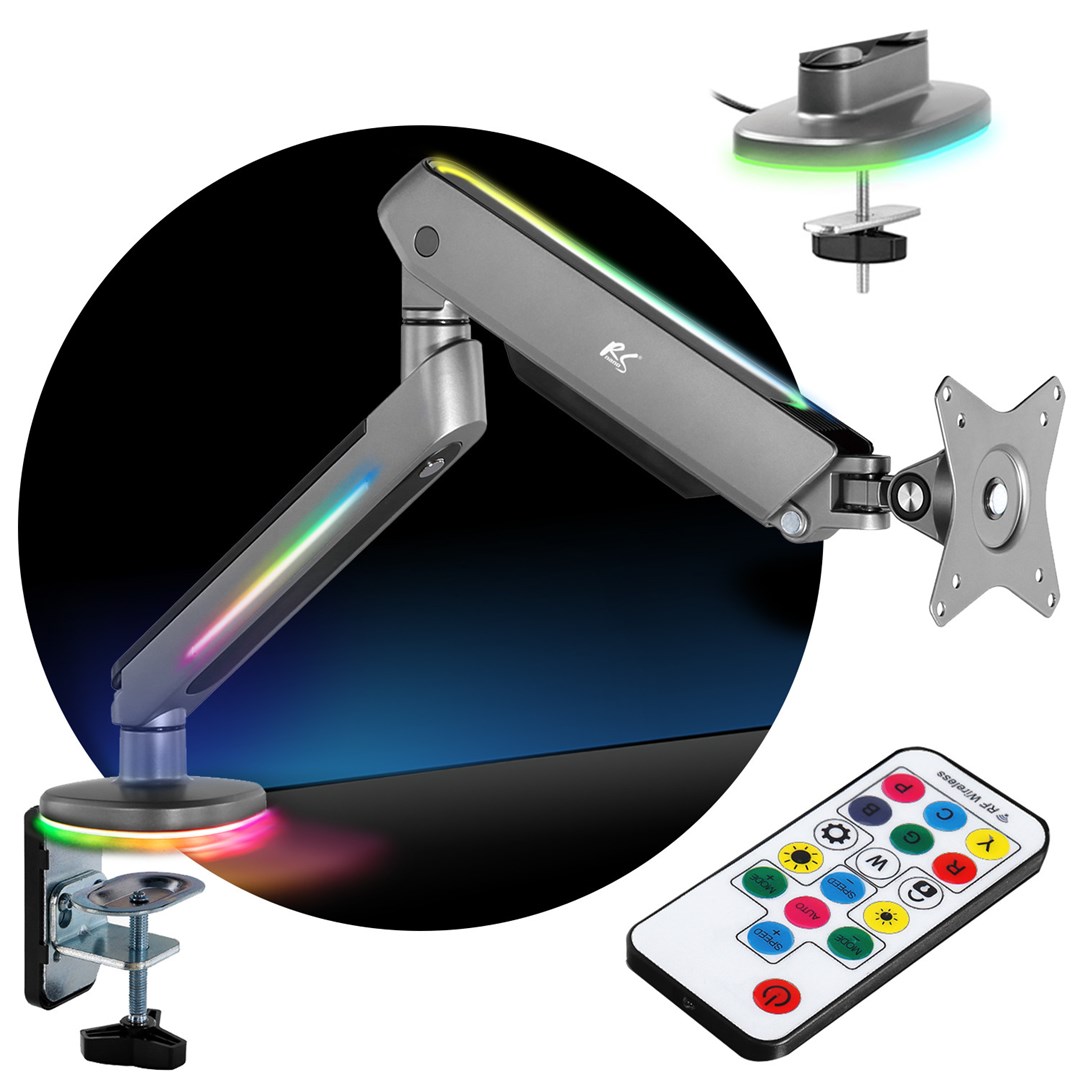 Nosač monitora NANORS (17-32", s RGB LED osvjetljenjem, stolni, visina podesiva, okretni, nagibni, max. 9kg, VESA 75x75 / 100x100)-12